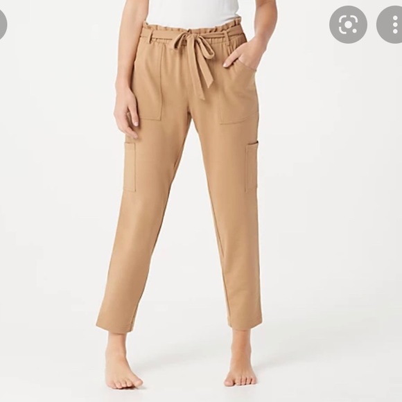 AnyBody Regular French Terry Pants with Paperbag Waist in Khaki, size medium - Picture 5 of 6